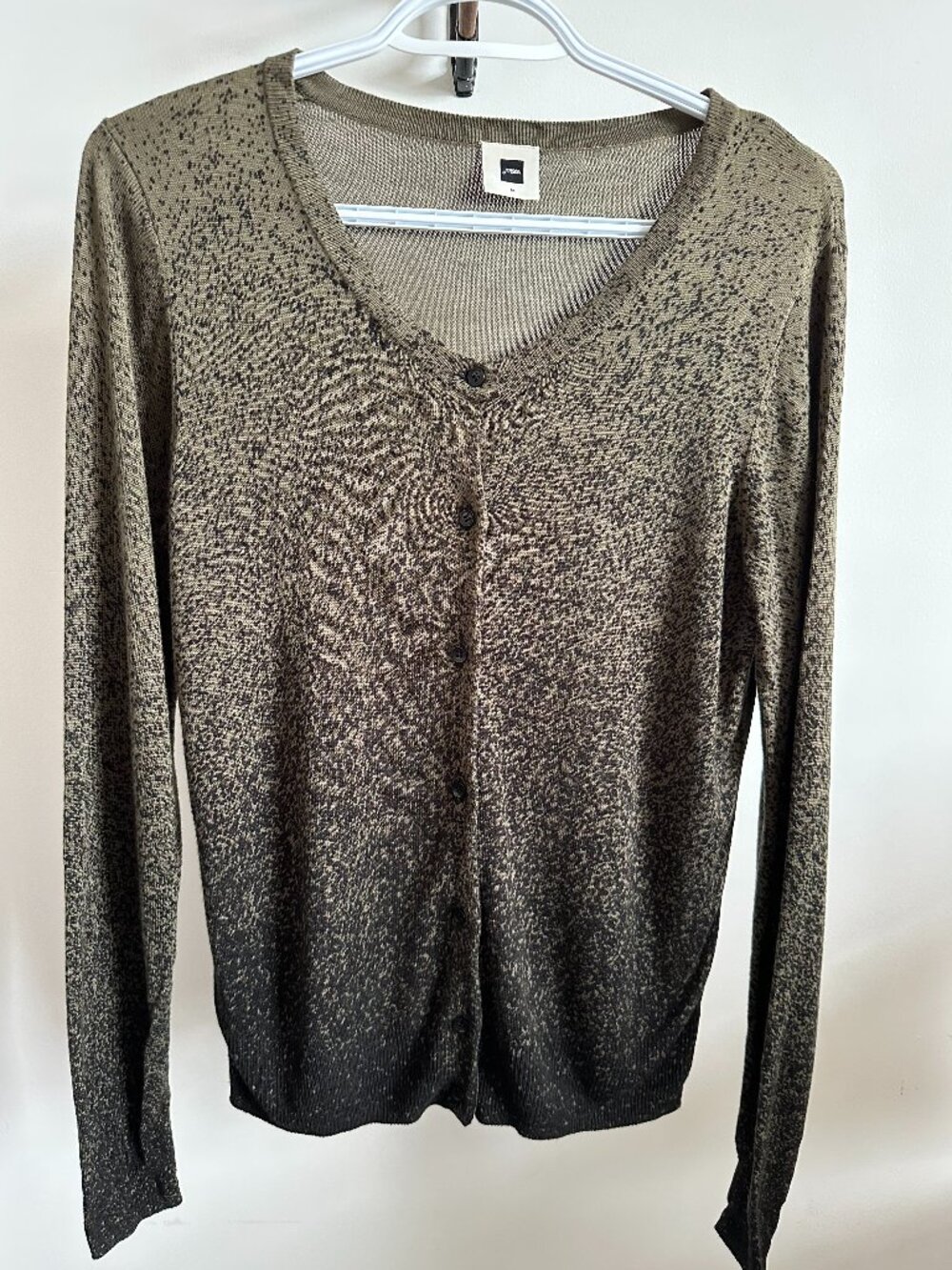 NWOT Jensen Ombré Gradient Fine Knit Cardigan Sweater Earthy Brown Olive Medium